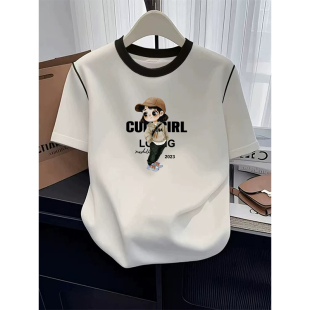 新款 体恤衫 撞色正肩圆领短袖 百搭修身 拼色上衣 t恤女小众时尚 夏季