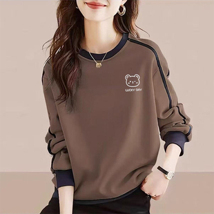 新款 宽松女装 圆领女士春秋小众卫衣加绒时尚 大码 上衣 百搭时尚 韩版