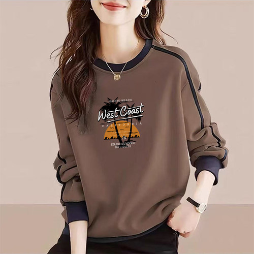 胖mm时尚百搭卫衣女秋冬季韩版宽松大码套头外套休闲圆领加绒上衣