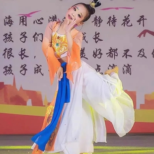 豆蔻梢头飘逸扇子舞儿童伞舞古典演出服中国风独舞表演服女新款