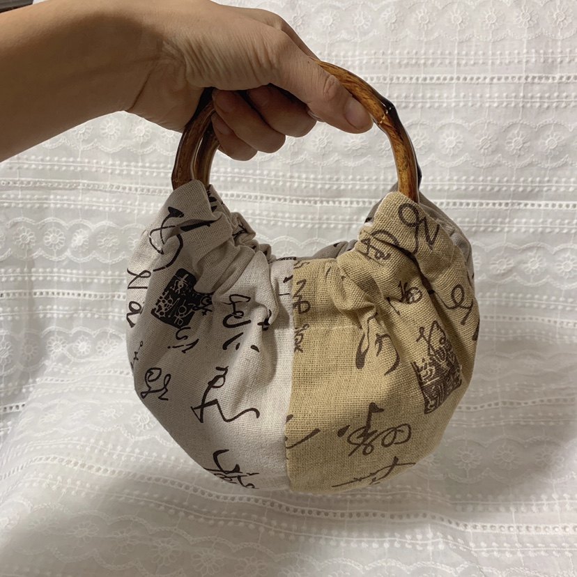 新中式古风禅意手拎包迷你手柄民族风棉麻圆环仿竹节包国风旗袍包