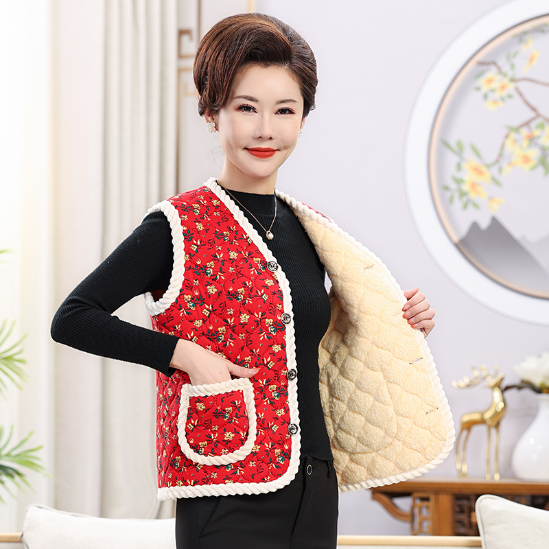 妈妈棉马甲女士中老年女装爸爸冬季中年通勤加厚百搭短款马夹绣花