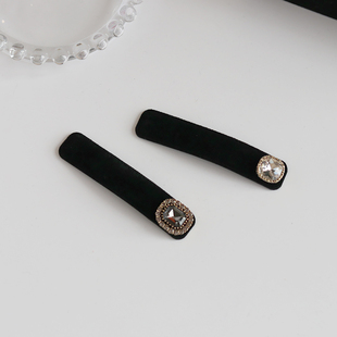 惊艳冬日丝绒黑色水钻发夹质感绒面耳后侧边夹刘海碎发卡发饰头饰