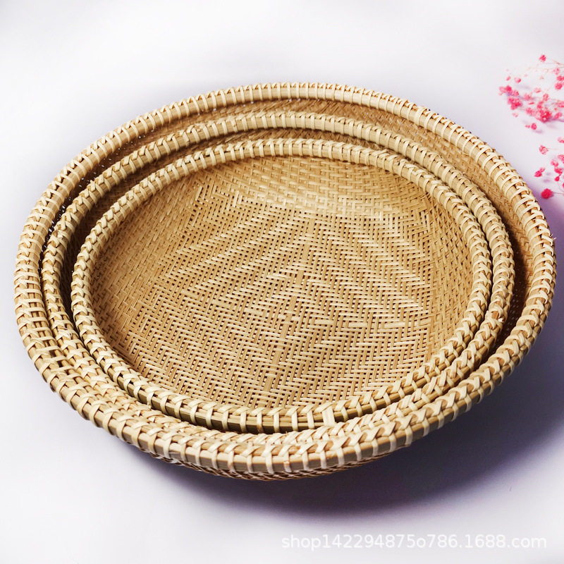 越南竹编收纳篮 茶道茶点盘 精品手工水果盘篮 竹簸箕竹筐竹菜篮