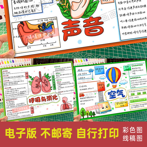 人教版四年级上册科学思维导图合集空气声音呼吸与消化电子稿1398