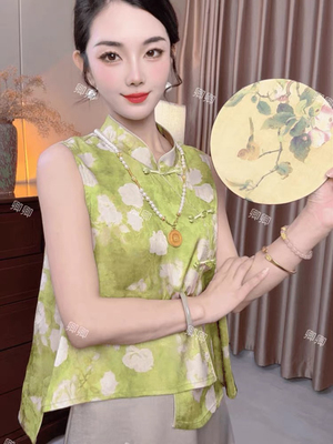 2025夏季新款新中式国风盘扣提花短袖小衫女复古改良旗袍时髦上衣