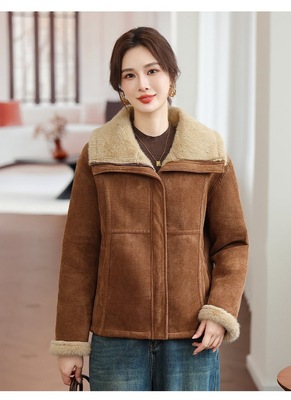 皮毛一体毛呢保暖外套女士春2025新款爆款洋气短款妈妈皮草2025冬