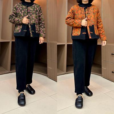 中老年妈妈冬装加绒加厚印花棉衣