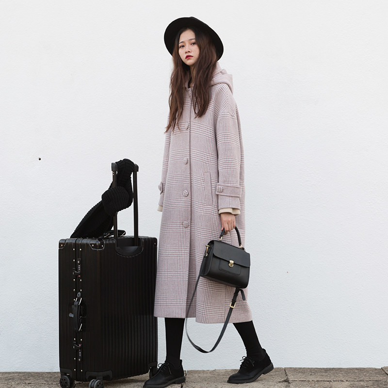 秋冬文艺韩版格子长款大衣外套