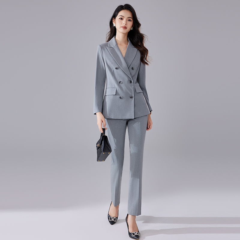 诗璐雅商务西装套装女2024新款秋季灰色高级感正装气质西服两件套