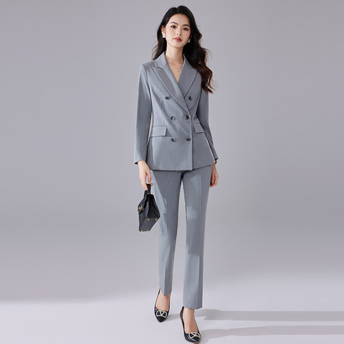 诗璐雅高级感灰色商务西服女套装