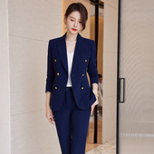 洋气 女高端定制设计感职场干练气质职业女装 诗璐雅藏青色西装 套装