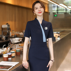 诗璐雅韩版高端职业装连衣裙夏季短袖时尚修身酒店前台正装女裙子