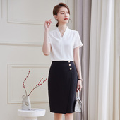 衬衫 V领薄款 套装 白色衬衣职业装 上衣西裙两件套 女短袖 诗璐雅夏季