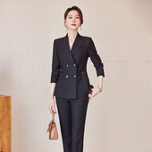 女职业正装 套装 设计感双排扣行政经理工作服秋 黑色西装 诗璐雅新款