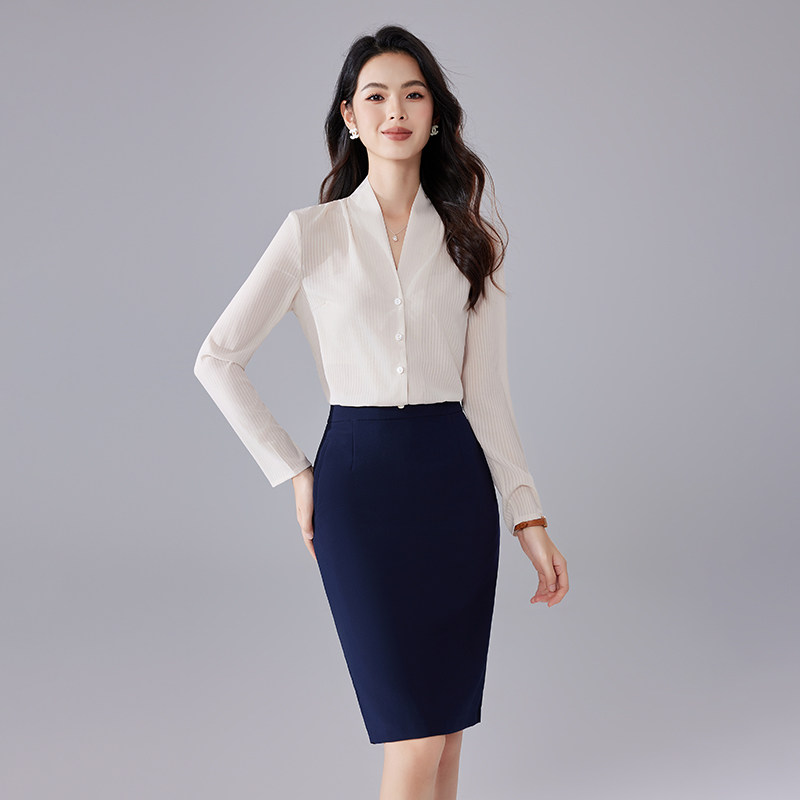 诗璐雅长袖衬衫西裙两件套女时尚