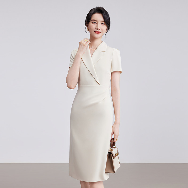 诗璐雅法式西装连衣裙女职业通勤短袖中长裙面试正装高知风一步裙