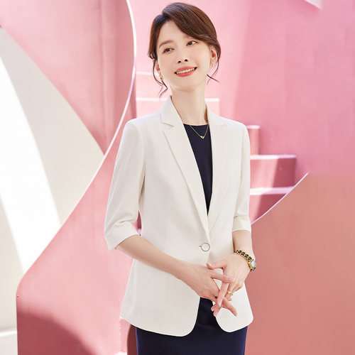 诗璐雅五分袖商务白色西装外套
