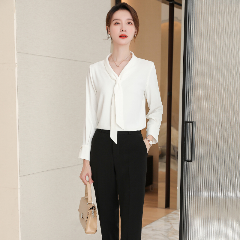 诗璐雅高级感长袖衬衣女西装裤套