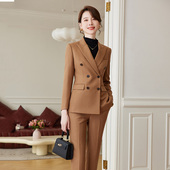 通勤小西服两件套冬 高级感女神范羊毛职业装 诗璐雅卡其色西装 套装