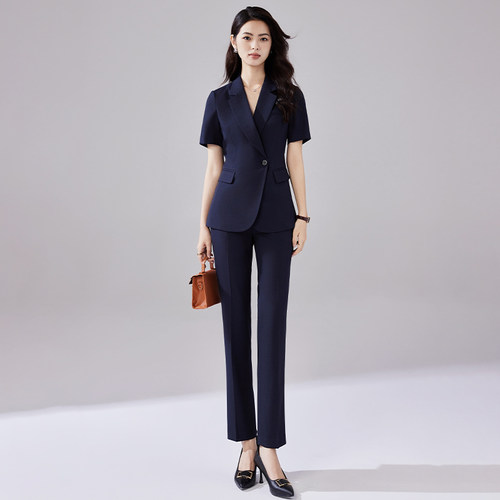 诗璐雅一粒扣西装套装女夏季短袖