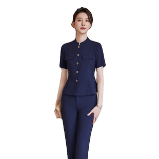 诗璐雅夏季西装套装女气质立领修身职业正装高级感西服裙子两件套