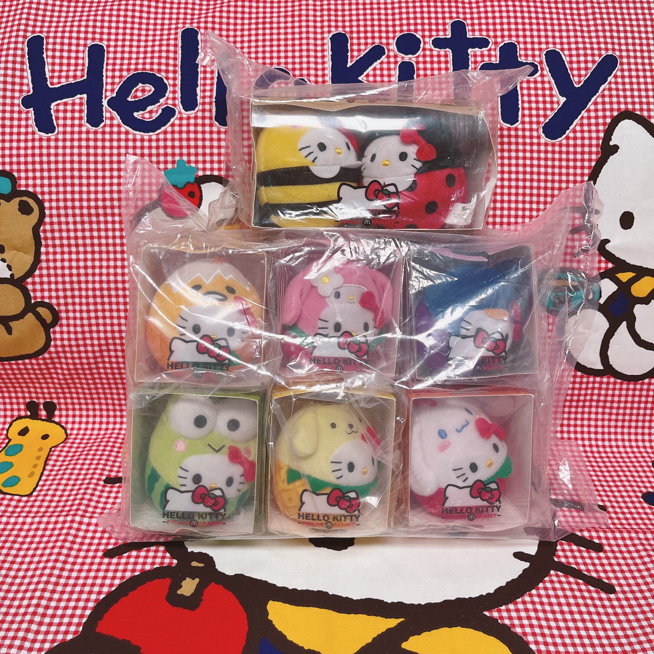 全套出麦当劳hello kitty水果兵团蜜蜂瓢虫挂件绝版三丽鸥全新