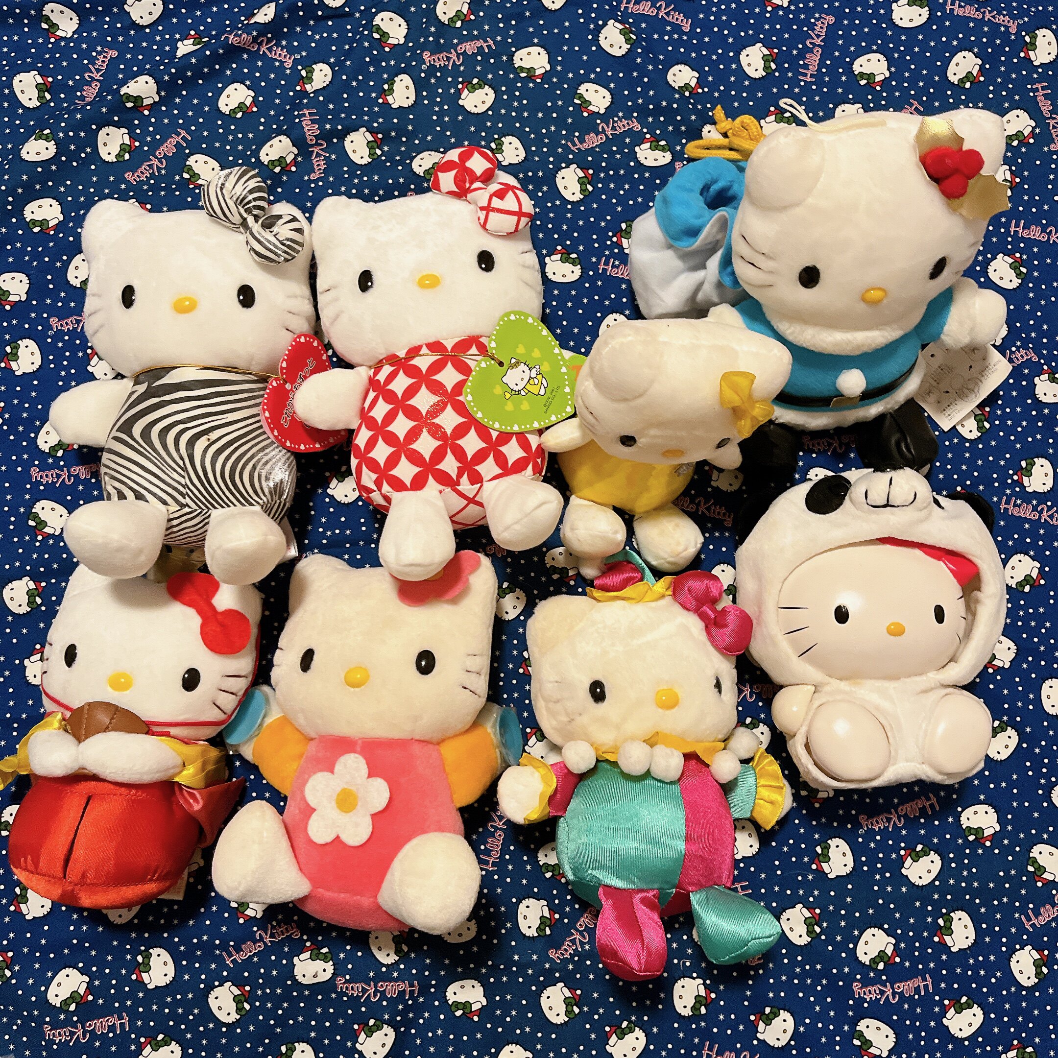 中古正版hello kitty公仔凯蒂猫玩偶存钱罐收纳袋老料小丑鸡蛋花