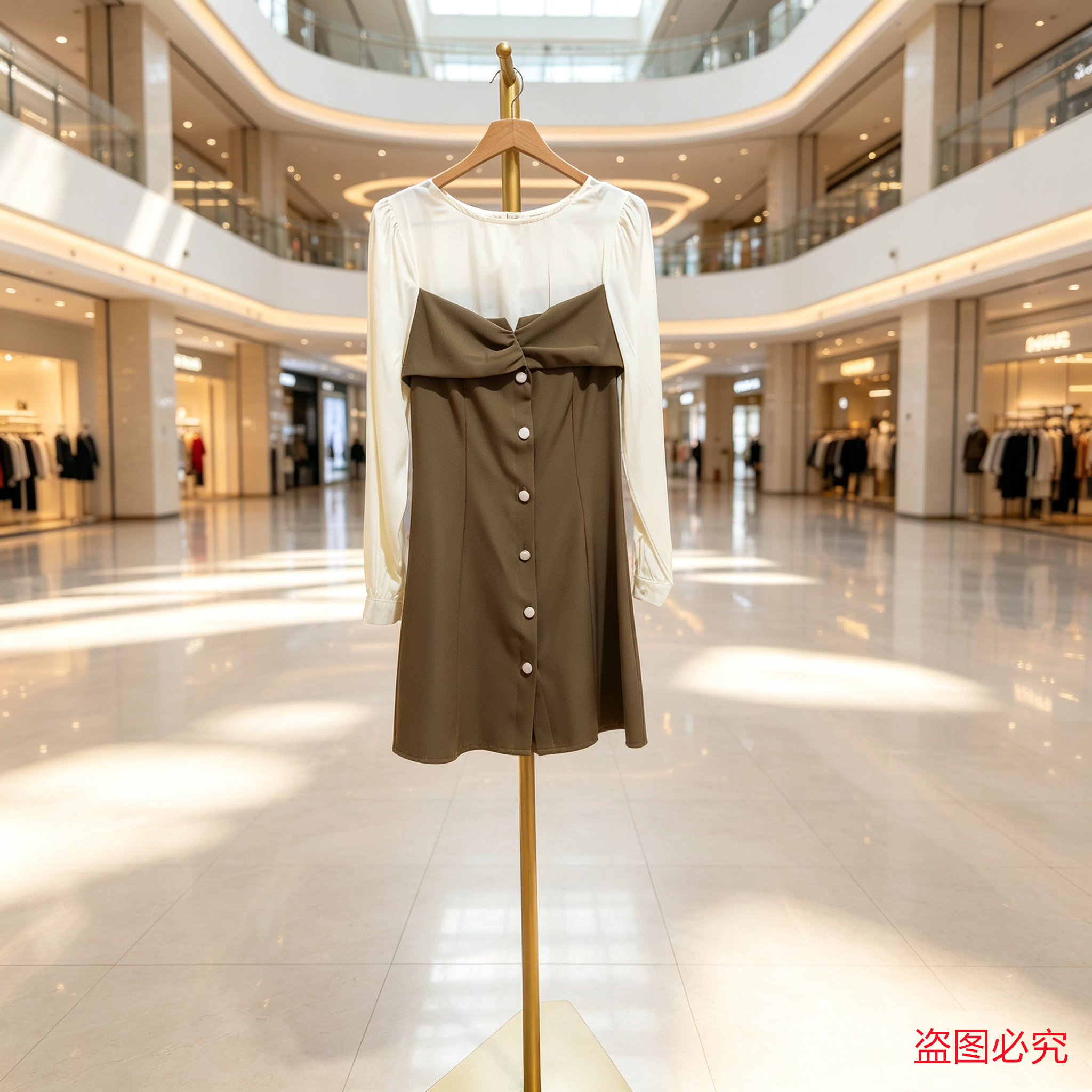 撞色气质连衣裙通勤百搭气质显瘦