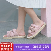 [Giải phóng mặt bằng đặc biệt] Giày sandal nơ mới 2019 nữ cổ tích gió thủy triều đỏ phẳng giày mùa hè nữ - Sandal