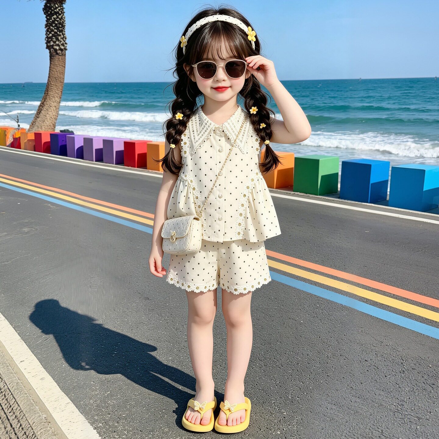 韩国女童圆点花边短裤套装2026夏季新款洋气两件套网红童装代发潮
