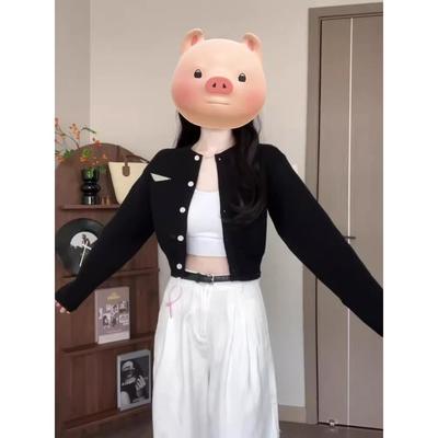 高级感黑色针织开衫早春2025新款设计感短款慵懒毛衣外套长袖上衣