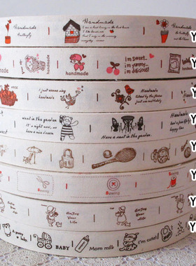 特~ZAKKA 韩国同步纯棉手工印唛 布标 2CM宽 1米起售 YM014-YM021