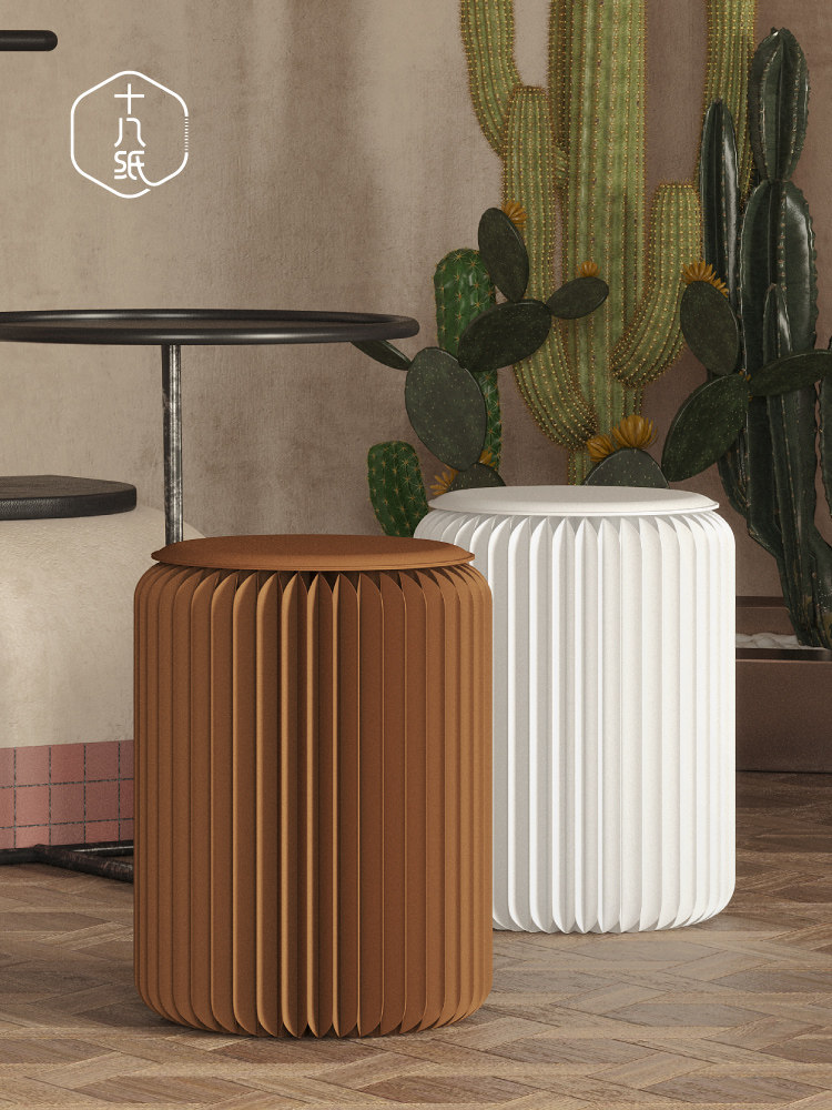 accordion folding paper round stool十八纸换鞋风琴折叠纸圆凳