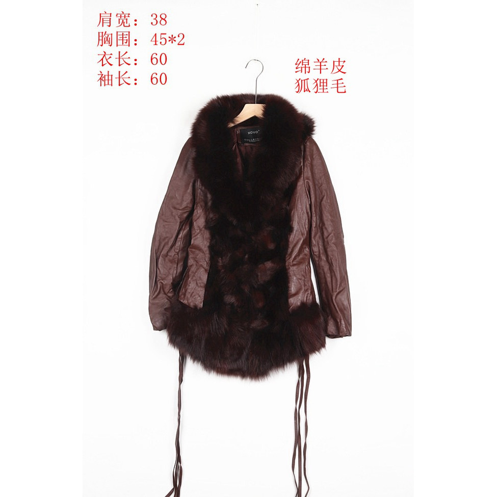 PE古着Vintage 棕色狐狸毛领绵羊皮中长款皮草外套女冬季复古保暖,女装/女士精品,皮衣,淘宝优惠券,粉丝福利购,淘宝优惠卷