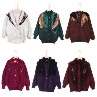 WM 古着Vintage安哥拉兔毛外套毛绒绒复古冬款加厚狐毛领水貂毛衣