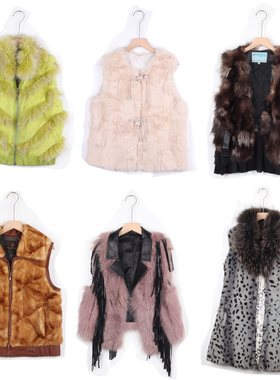 RW孤品古着Vintage 古着獭兔毛马甲女真毛辣妹修身羊毛狐狸毛马甲