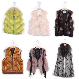 RW孤品古着Vintage 羊毛狐狸毛马甲 古着獭兔毛马甲女真毛辣妹修身