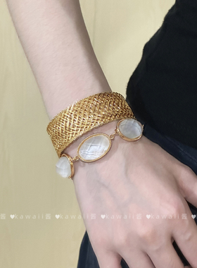 中古vintage金色编织多层开口手镯女轻奢高级感手环夏季叠戴手饰