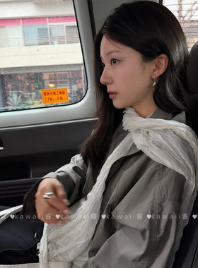 复古文艺感白色褶皱棉麻围巾高级感薄款系脖纱巾春季百搭长条配饰