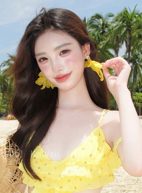 海边度假氛围黄色花瓣流苏耳环2026年新款波西米亚耳饰女耳钉耳夹
