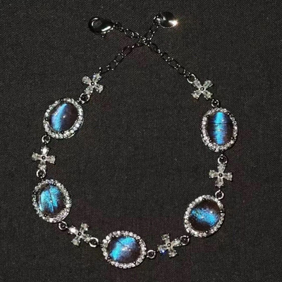 轻奢复古满钻蓝色闪蝶手链