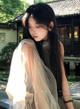 森系桑蚕丝白色薄款长条丝巾