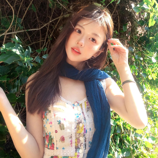 森系小清新蓝色文艺褶皱围巾春夏高级感薄款丝巾云南大理旅游配饰