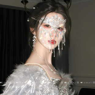 千金女主轻奢宫廷风满钻流苏面纱矜贵感宴会晚礼服面具高级感面帘