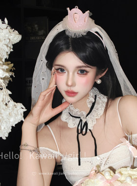 甜美公主风粉色细闪皇冠头箍