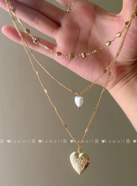 中古vintage质感爱心珍珠项链