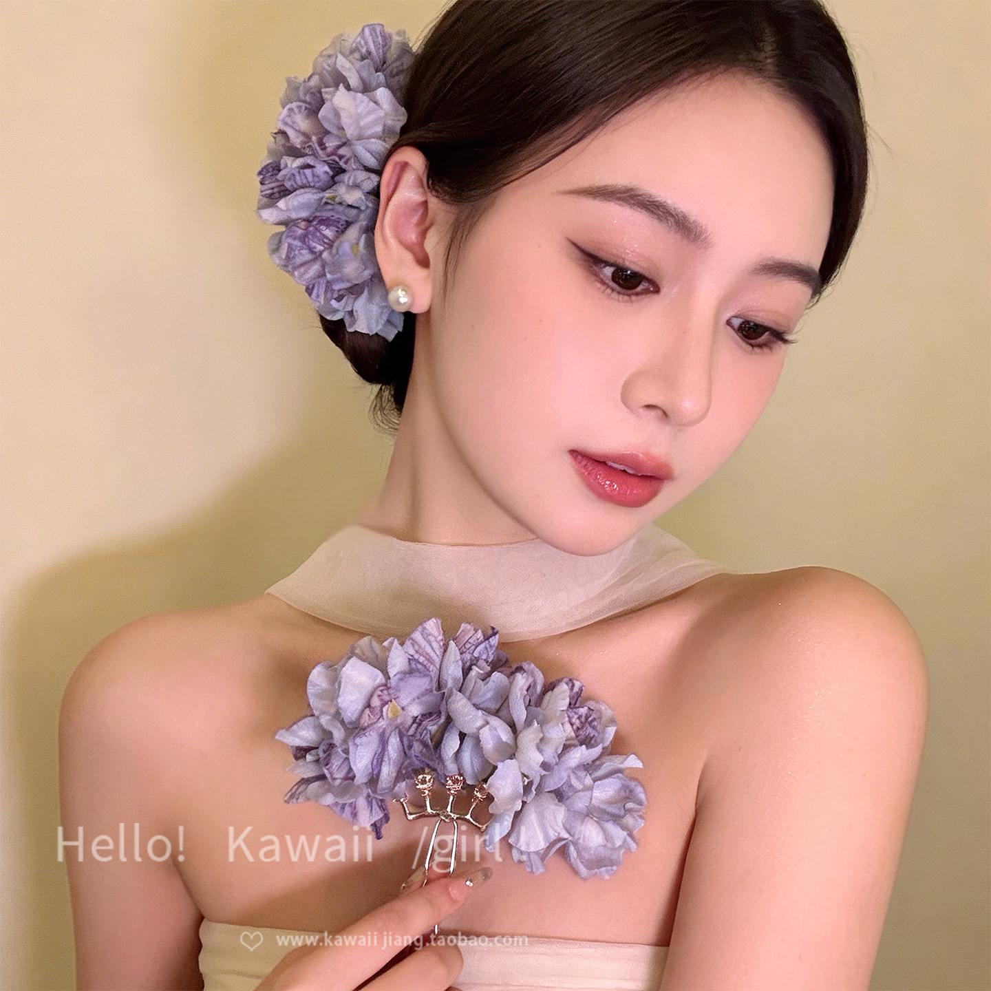 紫棠春髻 新中式紫色花朵发簪古风汉服旗袍簪花氛围感度假风发饰