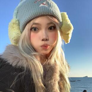 y2k可爱撞色五角星毛绒耳罩保暖户外骑行耳捂子防寒耳机式耳包女