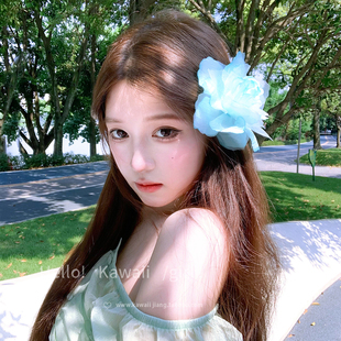 绿色玫瑰花发夹春夏海边度假风边夹超仙仿真温柔头花发饰拍照头饰